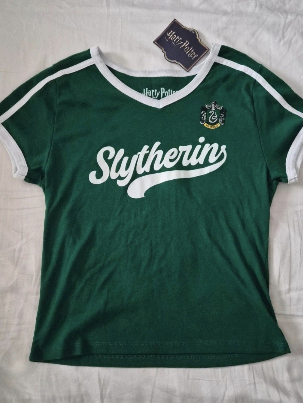 NWT Harry Potter Slytherin Green and White Short Sleeve Tee